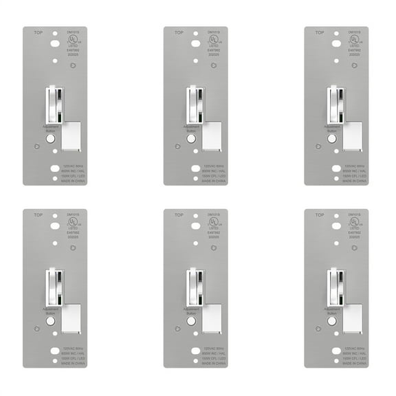 ELEGRP Digital Toggle Dimmer Switch for Dimmable LED, CFL and Incandescent Light Bulbs, Single Pole or 3-Way Toggle LED Dimmer Light Switch, UL Listed, 6 PC, White