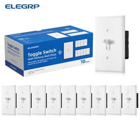 ELEGRP Toggle Light Switch with Wall Plate, 3-Way or Single Pole, 15A 120V, Self-Grounding, Residential Grade, UL Listed, White (10 Pack)