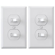 ELEGRP Double Toggle Light Switch, Two Single Pole Electrical Dual Light Switch, 15A, 120V, in-Wall On/Off Switch, Self-grounding, Wall Plate is Included, UL Listed，White 2PC