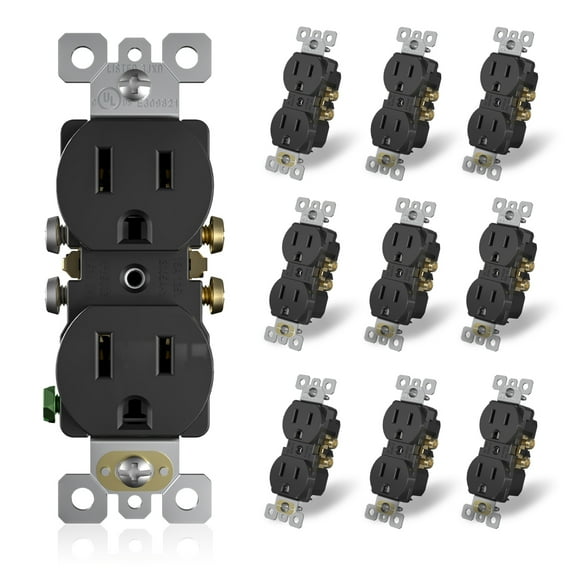 ELEGRP Duplex Receptacle, 15A 125V Standard Electrical Wall Outlet, 2 Pole 3 Wire, Non- tamper Resistant, NEMA 5-15R, Self-Grounding Residential Grade Outlet, UL List,Glossy Black, 10 Pack