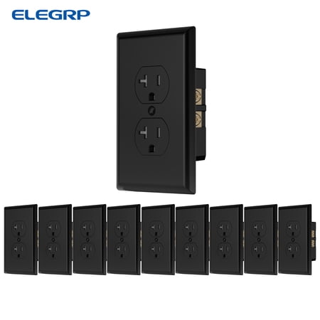 ELEGRP Duplex Receptacles 2-Pole 3-Wire Grounding 20A 125V NEMA 5-20R UL Listed Black 10 Pack