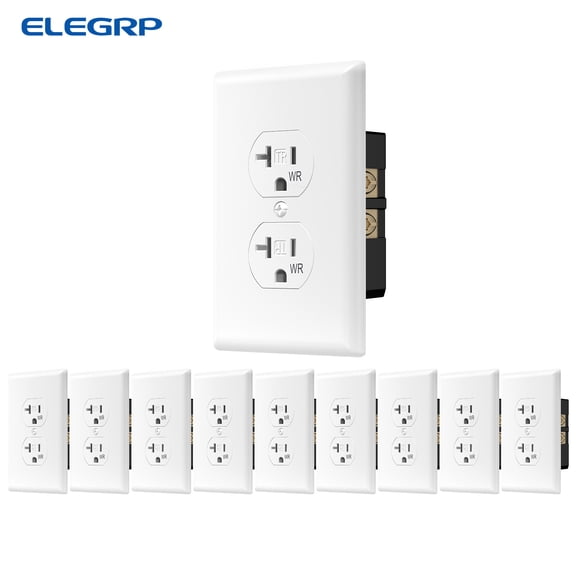 ELEGRP Duplex Receptacles 2-Pole 3-Wire Grounding Tamper-Resistant Weather-Resistant 20A 125V NEMA 5-20R White 10 Pack