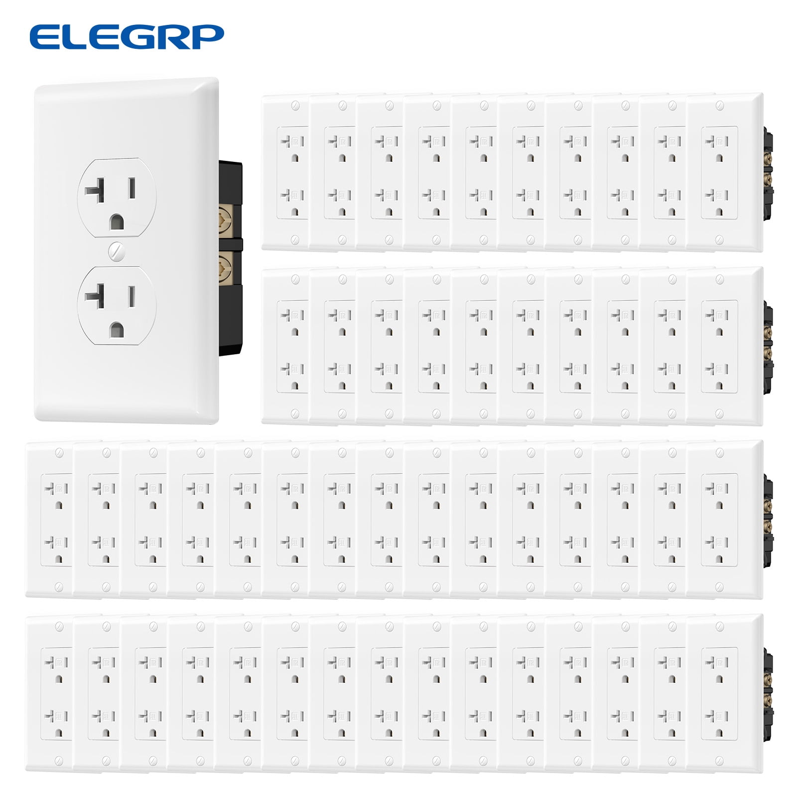ELEGRP Duplex Receptacles 2-Pole 3-Wire Grounding Tamper-Resistant Weather-Resistant 20A 125V NEMA 5-20R White 20 Pack