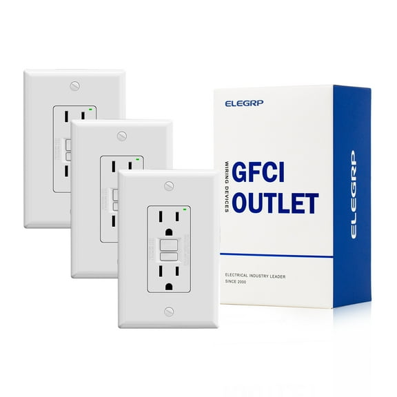 ELEGRP GFCI Outlet, 15 Amp Self-Test GFCI Electrical Outlet, No Tamper Resistant GFCI Receptacle, Wall Plate included, UL Listed, White 3PC