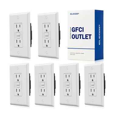ELEGRP GFCI Outlet, 15 Amp Self-Test GFCI Electrical Outlet, No Tamper Resistant GFCI Receptacle, Wall Plate included, UL Listed, White 6PC