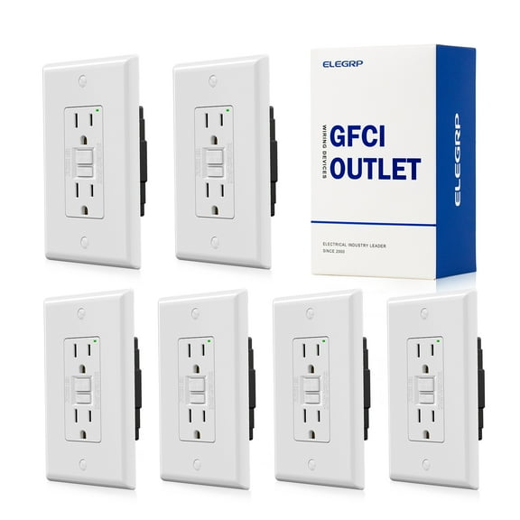 ELEGRP GFCI Outlet, 15 Amp Self-Test GFCI Electrical Outlet, No Tamper Resistant GFCI Receptacle, Wall Plate included, UL Listed, White 6PC