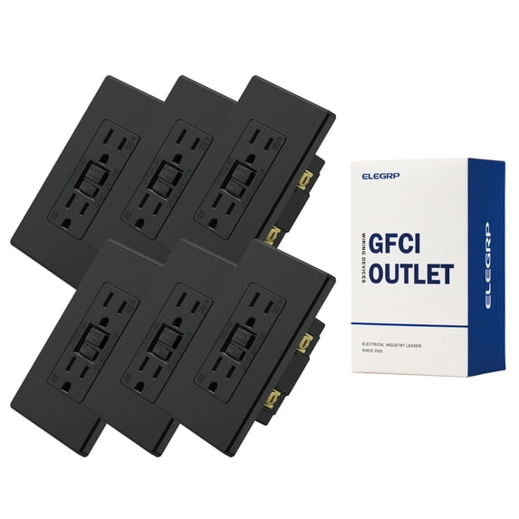 ELEGRP GFCI Outlet 15 Amp, Self-Test GFI Electrical Outlet with Thinner Design, TR Tamper Resistant GFCI Receptacle, Ground Fault Circuit Interrupters with Screwless Wall Plate, UL Listed, Black 6PC