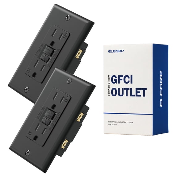 ELEGRP GFCI Outlet 15 Amp, Self-Test GFI Electrical Outlet with Thinner Design, TR Tamper Resistant GFCI Receptacle, Ground Fault Circuit Interrupters with Wall Plate, UL Listed, Black
