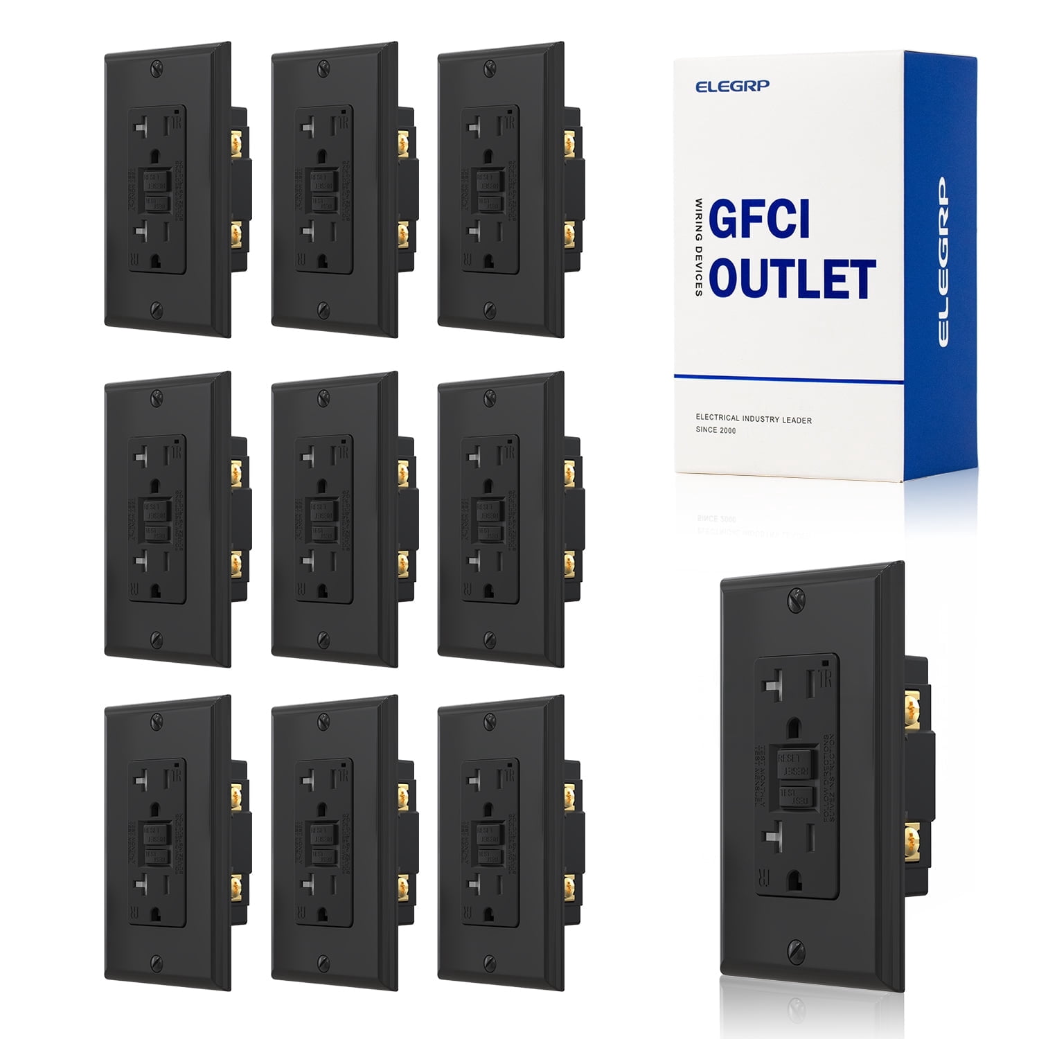 ELEGRP GFCI Outlet 20 Amp, Self-Test GFCI Electrical Outlet with Thinner Design, TR Tamper Resistant GFCI Receptacle, Ground Fault Circuit Interrupters with Wall Plate, UL Listed, Black 10PC