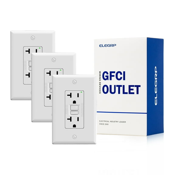 ELEGRP GFCI Outlet, 20 Amp Self-Test GFCI Electrical Outlet, No Tamper Resistant GFCI Receptacle, Wall Plate included, UL Listed, White 3PC
