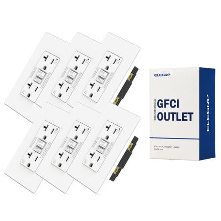 ELEGRP GFCI Outlet 20 Amp, Self-Test GFI Electrical Outlet with Thinner Design, TR Tamper Resistant GFCI Receptacle, Ground Fault Circuit Interrupters with Screwless Wall Plate, UL Listed, White 6PC