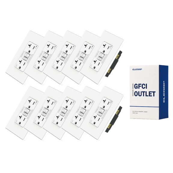 ELEGRP GFCI Outlet 20 Amp, Self-Test GFI Electrical Outlet with Thinner Design, TR Tamper Resistant GFCI Receptacle, Ground Fault Circuit Interrupters with Screwless Wall Plate, UL Listed, White 10PC