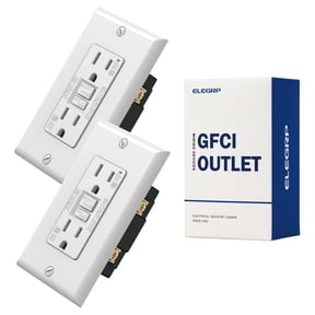 ELEGRP White 15 Amp 125-Volt Tamper Resistant/Weather Resistant Duplex Self-Test GFCI Outlet, with Wall Plate (2-Pack)