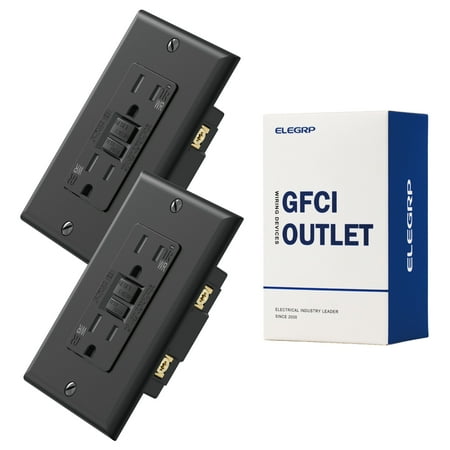 ELEGRP GFCI Outlet Outdoor, 15 Amp Electrical Outlet, Weather & Tamper Resistant GFCI Receptacle, Ground Fault Receptacle with Screwless Wall Plate, UL Listed, Black 2PC