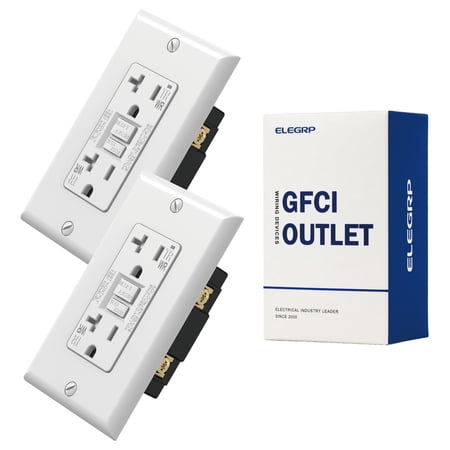 ELEGRP GFCI Outlet Outdoor, 20 Amp Electrical Outlet, Weather & Tamper Resistant GFCI Receptacle, Ground Fault Receptacle with Screwless Wall Plate, UL Listed, White 2PC
