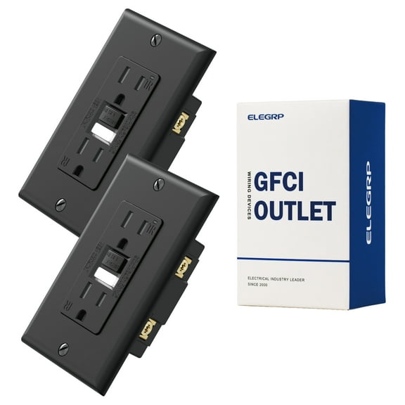 ELEGRP GFCI Outlet w/Nightlight, 15 Amp Self-Test GFI Electrical Outlet, Thinner Design, Tamper Resistant GFCI Receptacle, Ground Fault Receptacle w/Screw Wall Plate, UL Listed, Black