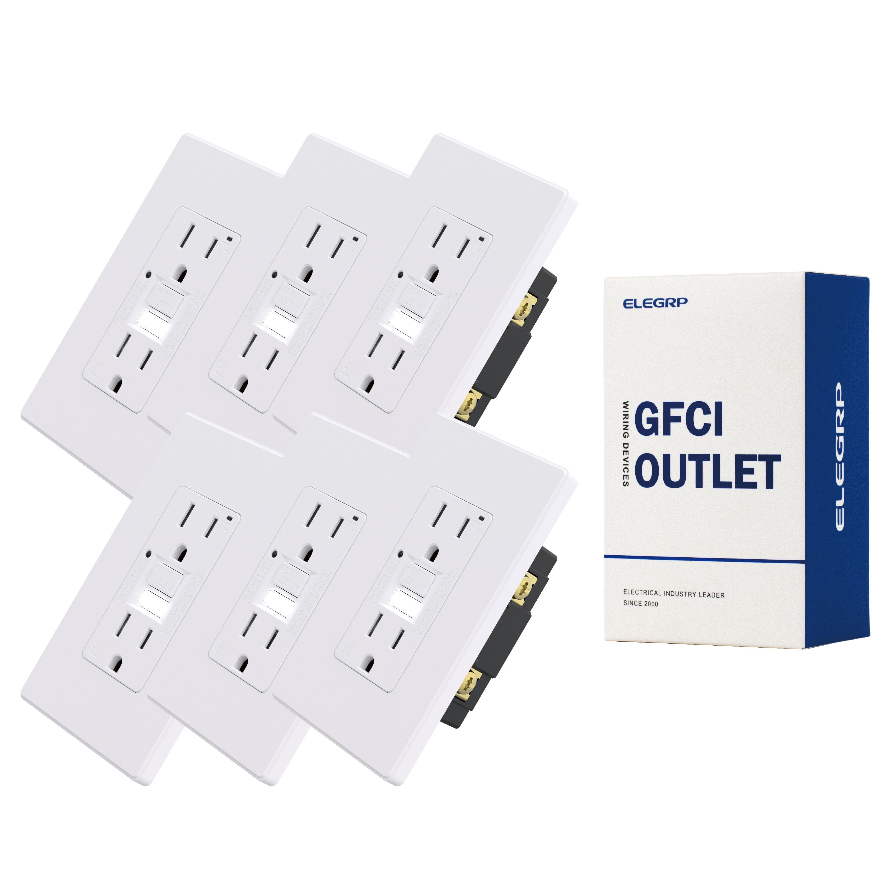 ELEGRP GFCI Outlet w/Nightlight, 15 Amp Self-Test GFI Electrical Outlet, Thinner Design, Tamper Resistant GFCI Receptacle, Ground Fault Receptacle w/Screwless Wall Plate, UL Listed, White 6PC
