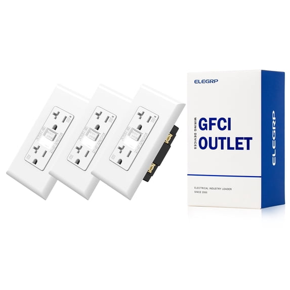 ELEGRP GFCI Outlet w/Nightlight, 20 Amp Self-Test GFI Electrical Outlet, Thinner Design, Tamper Resistant GFCI Receptacle, Ground Fault Receptacle w/Screwless Wall Plate, UL Listed, White 3PC
