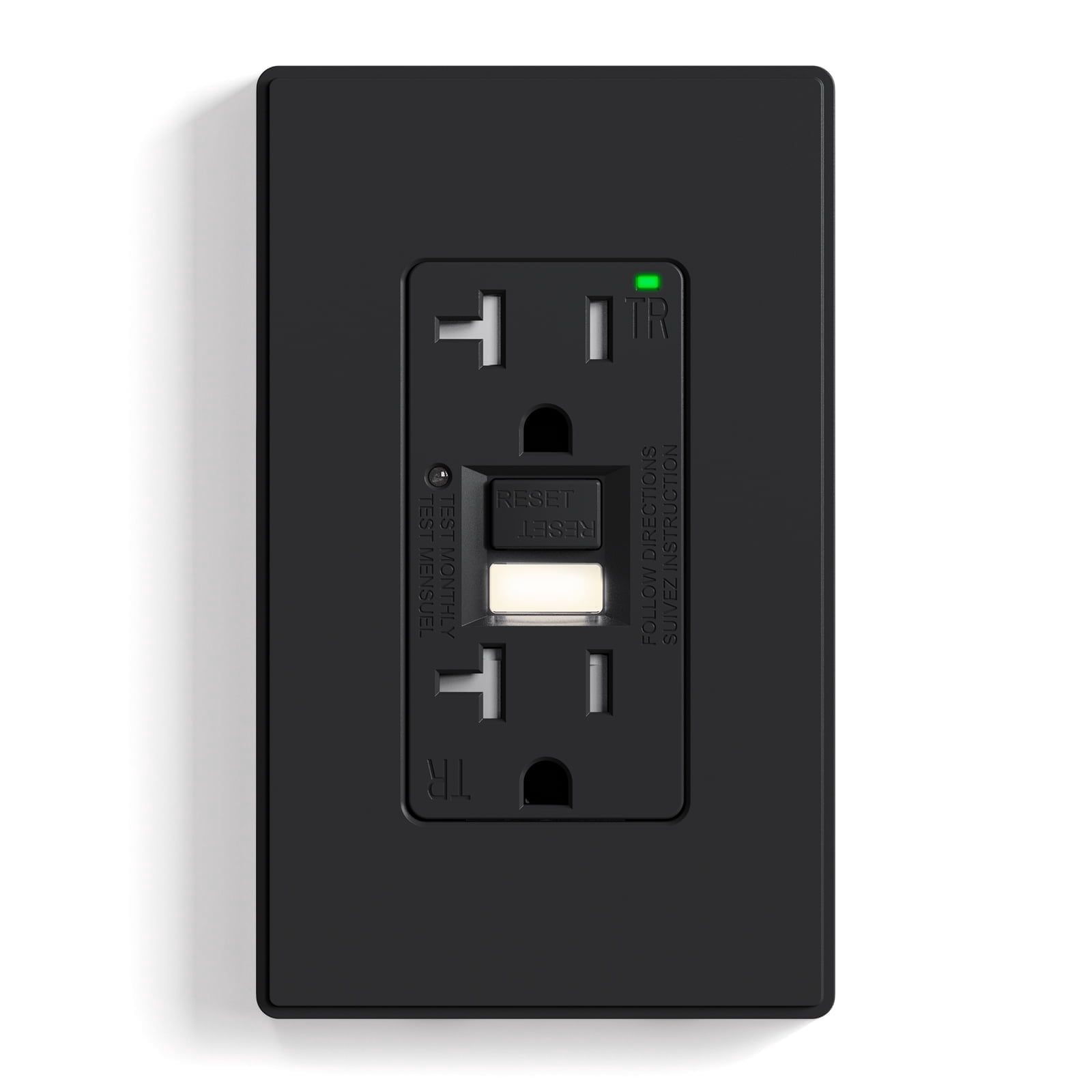 ELEGRP GFCI Outlet w/Nightlight, 20 Amp Self-Test GFCI Electrical Outlet, Thinner Design, Tamper Resistant GFCI Receptacle, Ground Fault Receptacle w/Screwless Wall Plate, UL Listed, Black 1PC