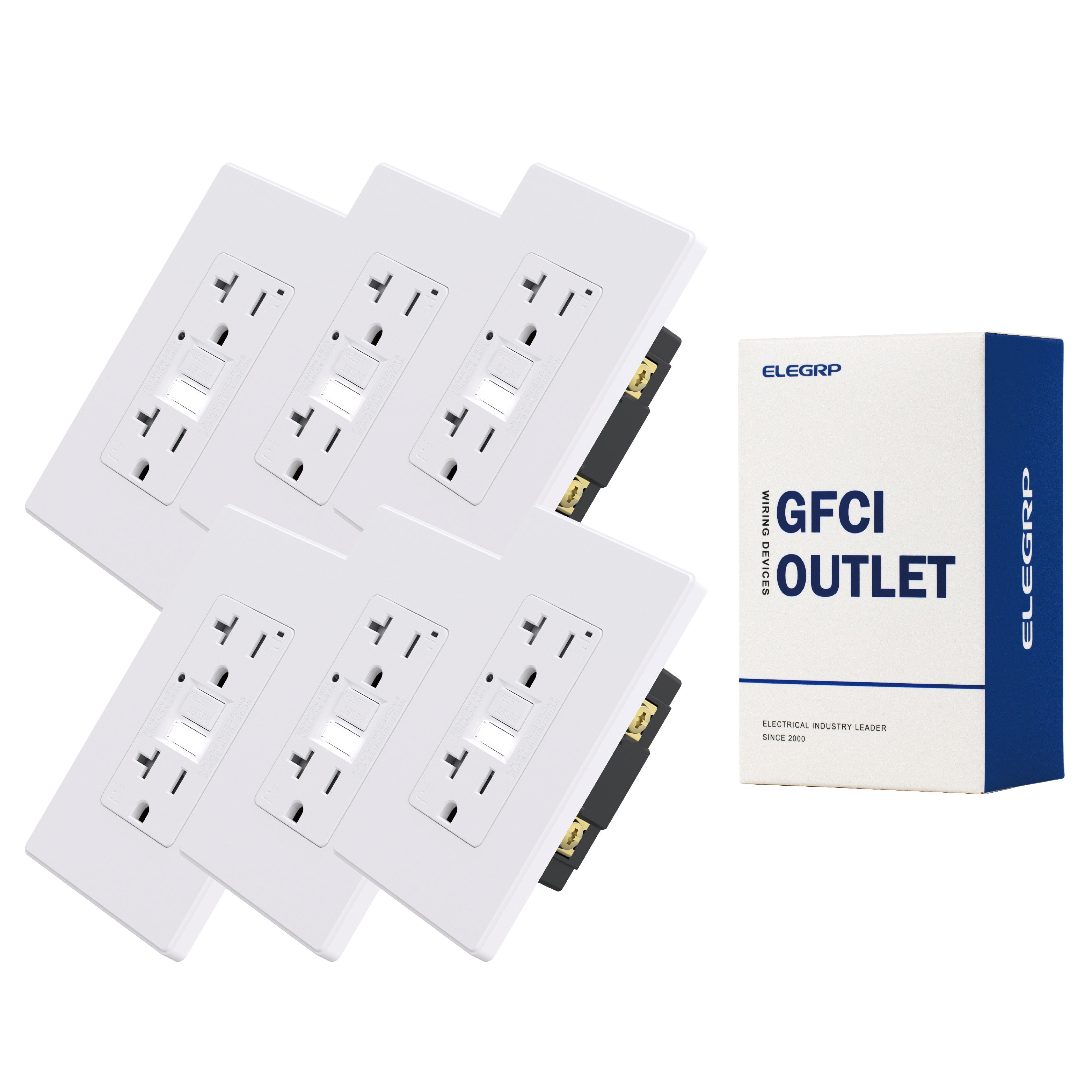 ELEGRP GFCI Outlet w/Nightlight, 20 Amp Self-Test GFI Electrical Outlet, Thinner Design, Tamper Resistant GFCI Receptacle, Ground Fault Receptacle w/Screwless Wall Plate, UL Listed, White 6PC