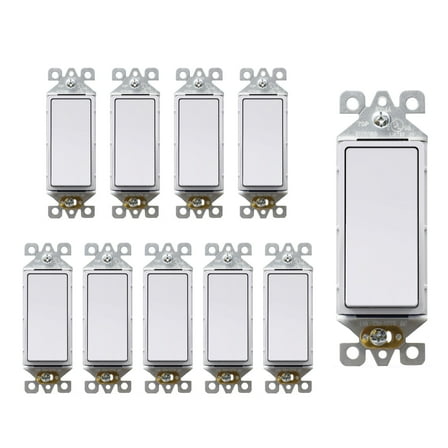ELEGRP Decor 15 Amp 120-Volt Single Pole Rocker AC Quiet Light Switch, White (10-Pack)
