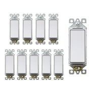 ELEGRP Glossy White Single Pole Decorator Light Switch, 15Amp, 120/277V, Decorative Paddle Rocker Switch Replacement, On/Off Wall Switch, Self-Grounding, Residential/Commercial Grade, 10 Pack, UL/CUL