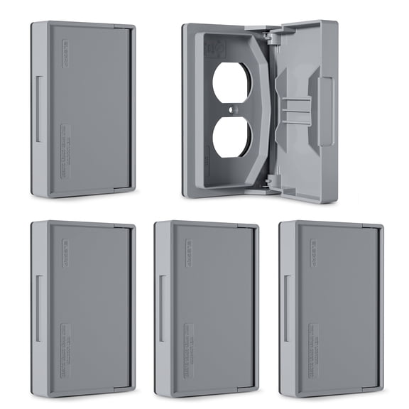ELEGRP Horizontal Outdoor Cover for Duplex Receptacles, Weatherproof Wall Plate, Outdoor Electrical Outlet Cover, Standard Size 1-Gang 4.77” x 2.97”, Thermoplastic, 5 Pack, Grey