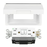 ELEGRP Horizontal Outdoor GFCI Outlet with Cover, Weather Resistant GFCI Receptacle and Wall Plate, 15 Amp Self-Test GFI Outlet, Thinner Design Ground Fault Receptacle, UL Listed, Matte White, 1 Pack