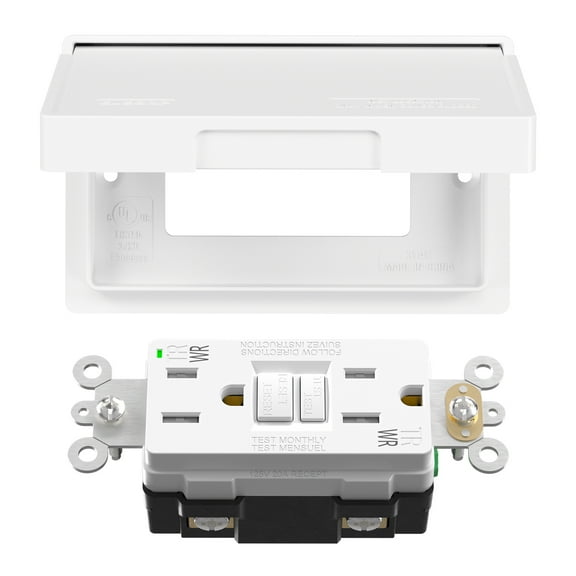 ELEGRP Horizontal Outdoor GFCI Outlet with Cover, Weather Resistant GFCI Receptacle and Wall Plate, 15 Amp Self-Test GFI Outlet, Thinner Design Ground Fault Receptacle, UL Listed, Matte White, 1 Pack