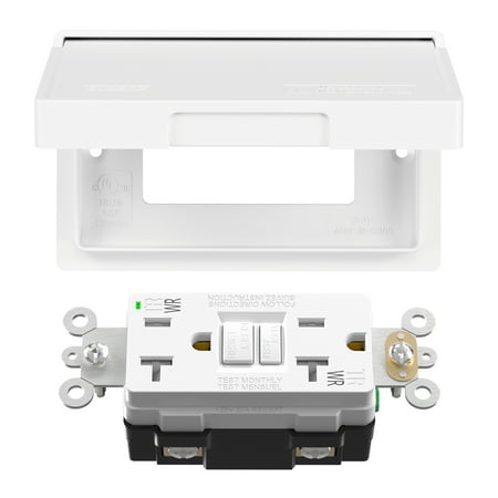 ELEGRP Horizontal Outdoor GFCI Outlet with Cover, Weather Resistant GFCI Receptacle and Wall Plate, 20 Amp Self-Test GFI Outlet, Thinner Design Ground Fault Receptacle, UL Listed, Matte White, 1 Pack
