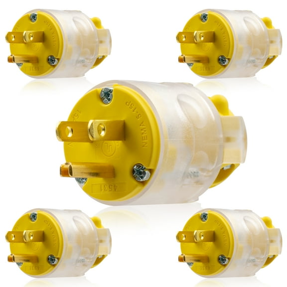 ELEGRP Lighted 15 Amp 125 Volt NEMA 5-15P 2 Pole 3 Wire Grounding Straight Blade Electrical Plug Replacement Cord Outlet Commercial Grade, Yellow, 5 Pack