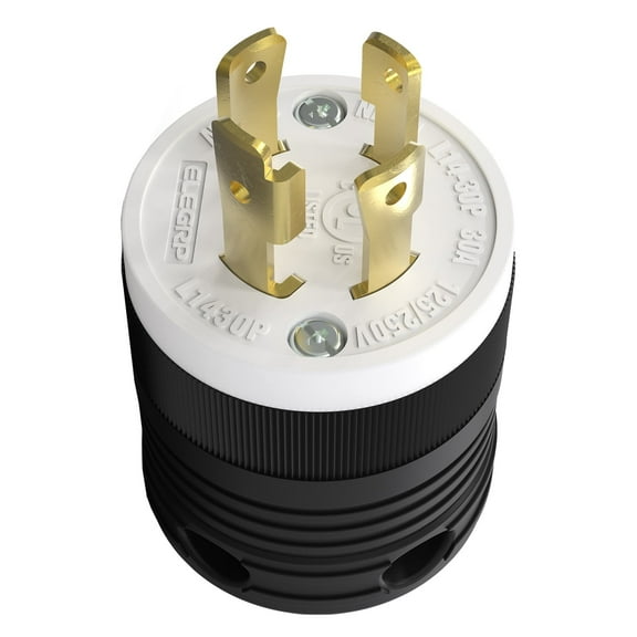 Locking Plug NEMA L14-30P, Generator Twist Lock Adapter Male Plug, 30 Amp 125/250V 3 Pole 4 Wire Grounding, Industrial Grade Heavy Duty, UL Listed Black/White 1PC