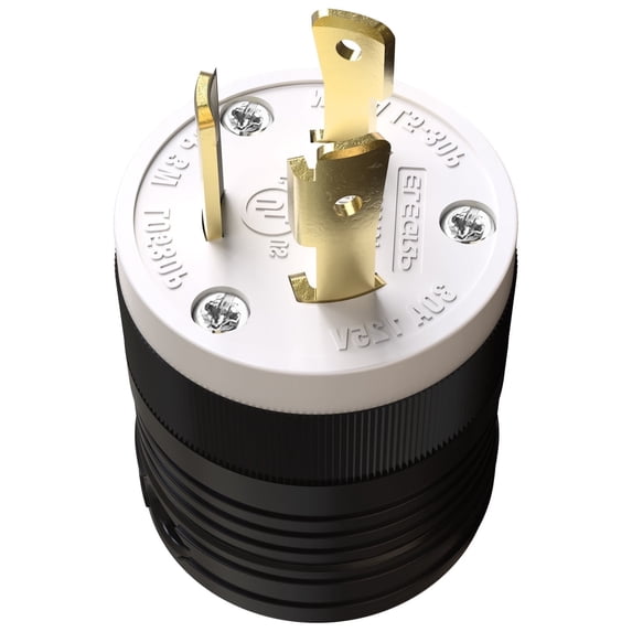 NEMA L5-30P Locking Plug, Generator Twist Lock Adapter Plug, 30 Amp 125V 2 Pole 3 Wire Grounding, Industrial Grade Heavy Duty, UL Listed (1 Pack, Black/White)