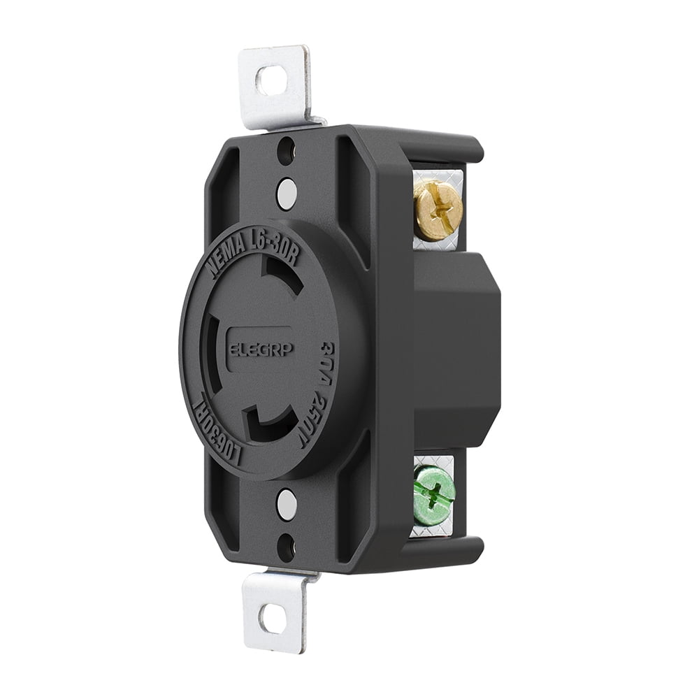 Black 30 Amp Tamper Resistant Single Outlet with Wall Plate
