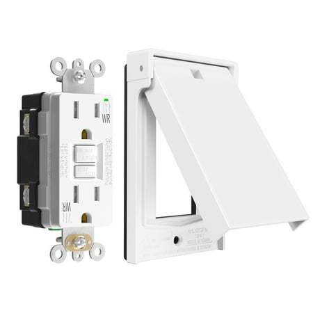 ELEGRP Outdoor GFCI Outlet with Cover, Weather Resistant GFCI Receptacle and Wall Plate, 15 Amp Self-Test GFI Outlet, Thinner Design Ground Fault Receptacle, UL Listed, Matte White, 1 Pack