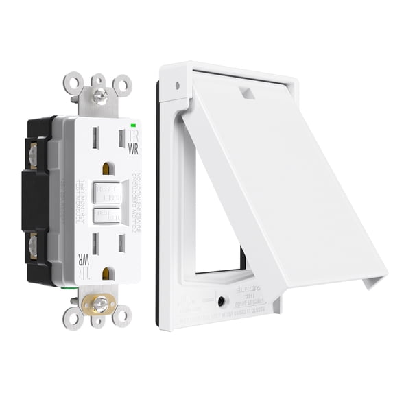 ELEGRP Outdoor GFCI Outlet with Cover, Weather Resistant GFCI Receptacle and Wall Plate, 15 Amp Self-Test GFI Outlet, Thinner Design Ground Fault Receptacle, UL Listed, Matte White, 1 Pack