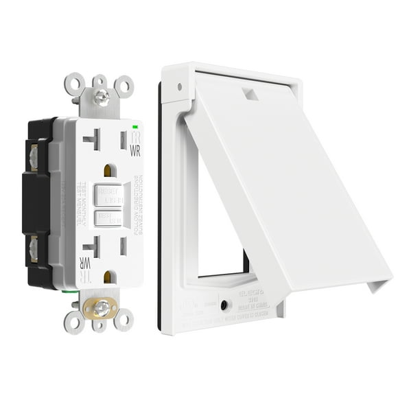 ELEGRP Outdoor GFCI Outlet with Cover, Weather Resistant GFCI Receptacle and Wall Plate, 20 Amp Self-Test GFI Outlet, Thinner Design Ground Fault Receptacle, UL Listed, Matte White, 1 Pack