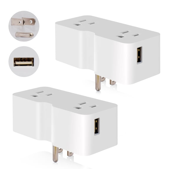 ELEGRP USB Wall Outlet Extender, Multi Plug Outlet Splitter with Two USB A Ports 21W, Electrical Outlet Extender Wall Tap for Travel, Home and Office, 125V, ETL Listed, White, 2 Pack