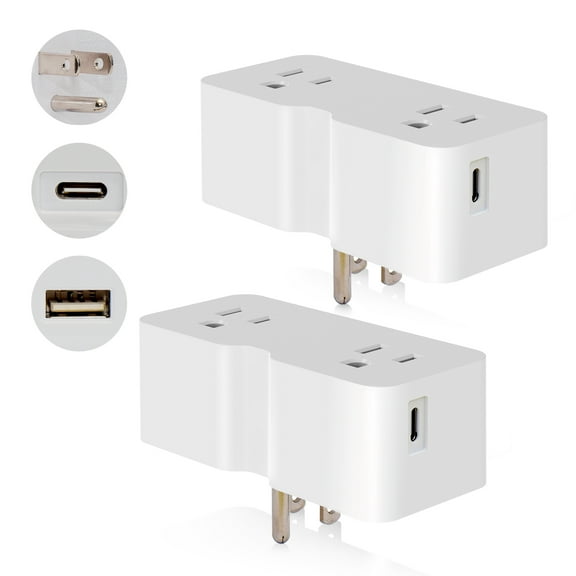 ELEGRP USB Wall Outlet Extender, Multi Plug Outlet Splitter with 21W USB C and USB A Ports, Electrical Outlet Extender Wall Tap for Travel, Home and Office, 125V, ETL Listed, White, 2 Pack