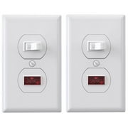 ELEGRP Single Pole Pilot Light Switch, Lighted Toggle Switch and Illuminated Light, 15A, 120V, in-Wall On/Off Switch, Self-Grounding, Wall Plate is Included, UL Listed, White, 2PC