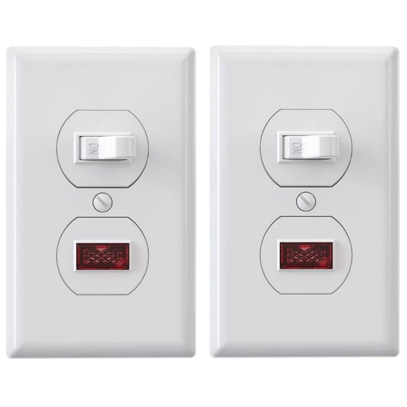 Single Pole Pilot Light Switch, Lighted Toggle Switch and Illuminated Light, 15A, 120V, in-Wall On/Off Switch, Self-Grounding, Wall Plate is Included, UL Listed, White, 2PC