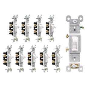 Single Pole Toggle Light Switch, 15 Amp, 120 Volt, Toggle Framed AC Quiet Switch, In Wall On/Off Switch Replacement, Self-Grounding, Residential and Commercial Grade, UL,10 Pack, Glossy White