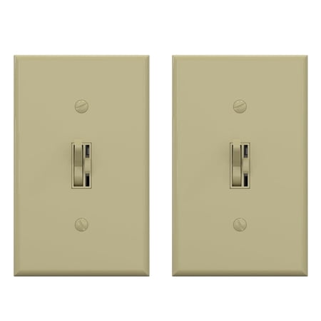 ELEGRP Slide Toggle Dimmer Switch,Single Pole & 3-Way Toggle LED Dimmer Light Switch, Wall Plate Included, UL Listed, Ivory 2PC