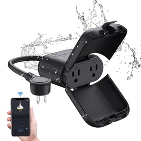 ELEGRP Smart Plug Outdoor WiFi Plug Waterproof IP66 with 2 Individually Sockets, Compatible with Alexa/Google Assistant, Smart Outdoor Outlet for String Lights, UL Listed,1 Pack,Black