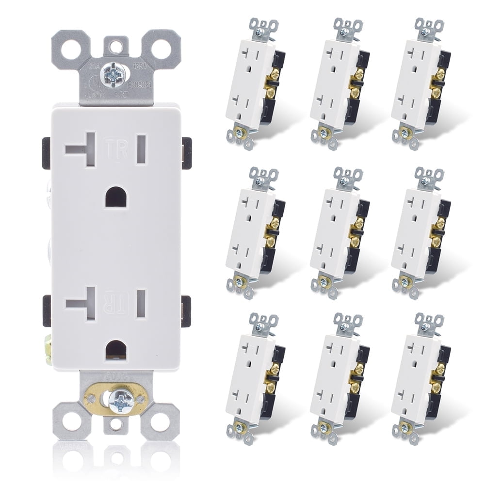 ELEGRP Tamper-Resistant Decorative Receptacle, 20A 125V Wall Outlet, 2 Pole 3 Wire, Self-Grounding, Back wire & Side wire, Residential Grade, UL , Glossy White, 10 Pack)