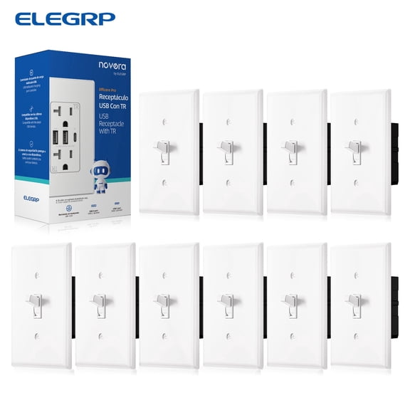 ELEGRP Toggle Switch Single Pole, 15 Amp, 120 V, Quiet Self-Grounding, Residential and Commercial Grade, UL Listed (10 Pack, White)