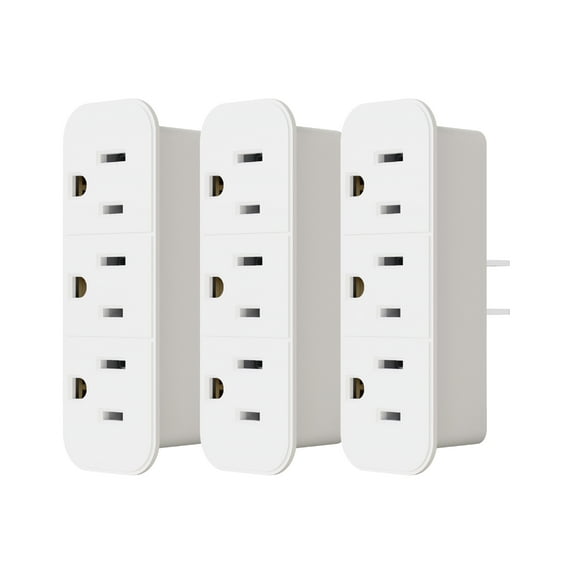 ELEGRP Triple Outlet Extender, 3 Prong Grounded Wall Tab, Multiple Outlet Extender Adapter Plug with 3 Electrical Outlets for Travel Home Hotel Office, ETL Listed, White (3 Pack)