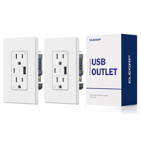 USB Outlet Receptacle, 21W 4.2A USB Electrical Outlet, USB C Wall Outlet, 15 Amp Duplex Tamper Resistant Outlet with Type A & Type C Ports, Wall Plate Included, UL Listed, White