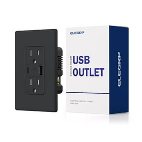 ELEGRP USB Outlet Receptacle, 21W 4.2A USB Electrical Outlet, USB C Wall Outlet, 15 Amp Duplex Tamper Resistant Outlet with Type A & Type C Ports, Wall Plate Included, UL Listed, Black