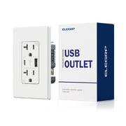 ELEGRP USB Outlet Receptacle, 21W 4.2A USB Electrical Outlet, USB C Wall Outlet, 20 Amp Duplex Tamper Resistant Outlet with Type A & Type C Ports, Wall Plate Included, UL Listed, White